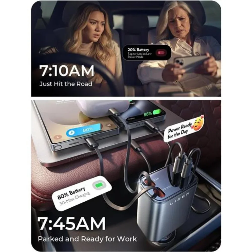 Retractable Car Charger Birthday Gifts for Men Tech Gadgets 69W USB C